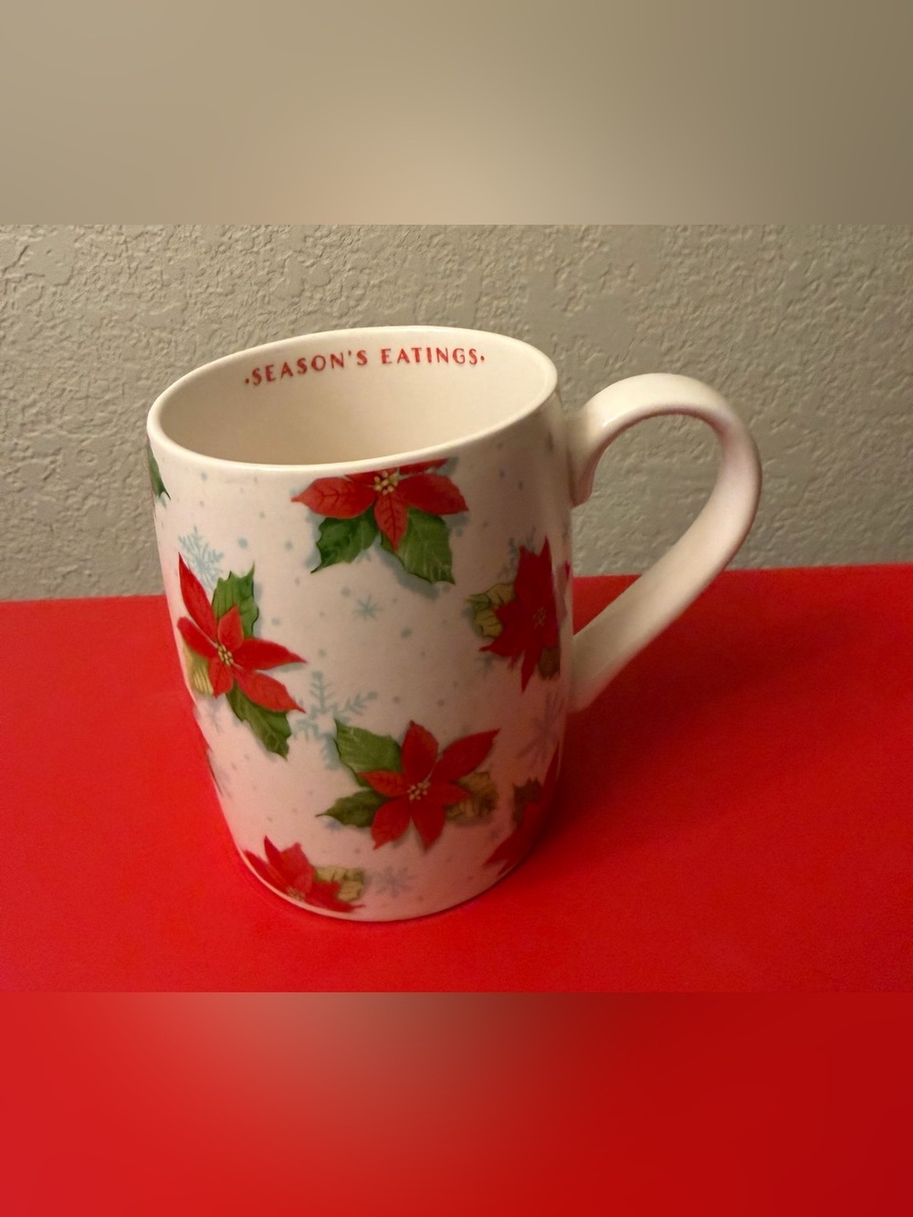 Chad Barrett “Season’s Eatings” Poinsettia Christmas Mug
